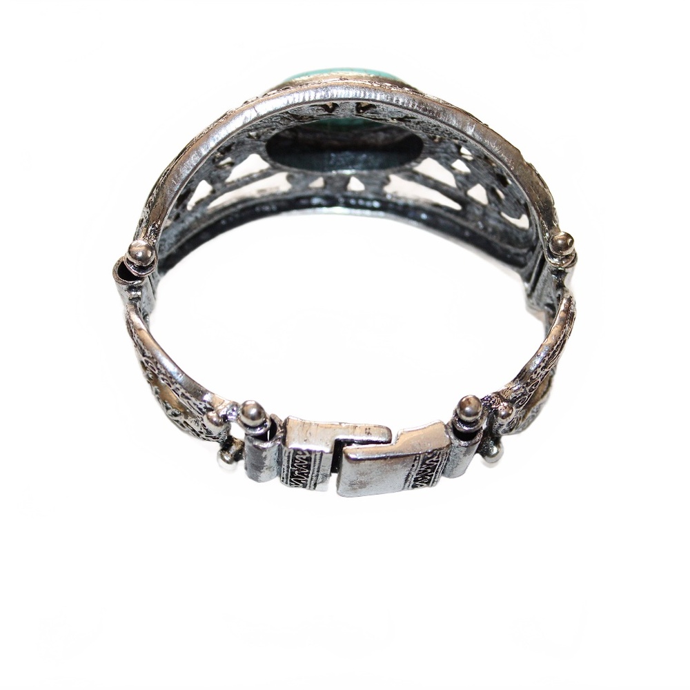 Bracelet, Southwest Style, Silvertone Simulated Turquoise - Picture 4 of 7